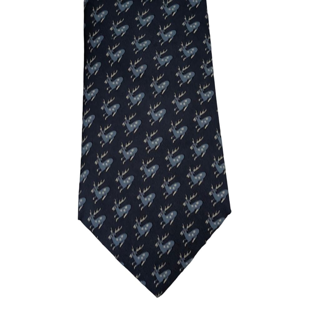 NWOT Rare Vintage Hermès 100% Silk Men's Dark Blue Tie With Reindeer